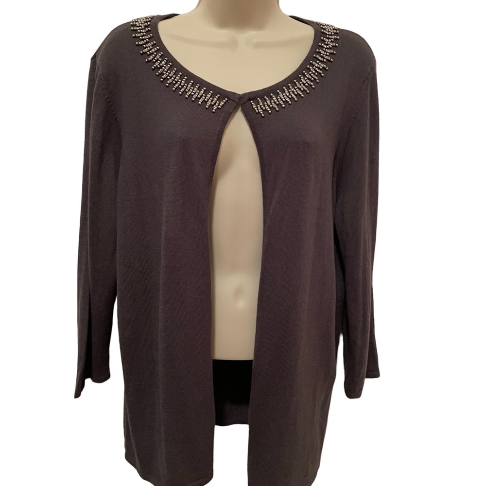 Preston & York Women’s Embellished Neckline Gray Cardigan Sweater Size Large